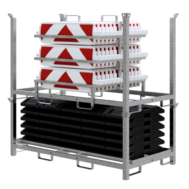 SET | with 30 traffic panels and accessories | on top part and storage and transport pallet | with foil RA1/A, red/white | on both sides arrowed | BASt turn traffic panel